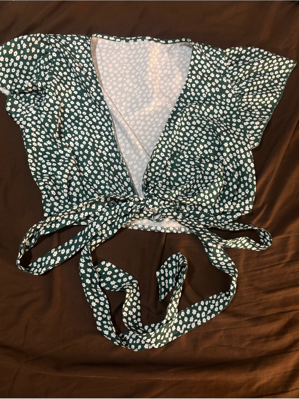 Green Floral Tie-Front Crop Top